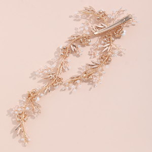Accessoires de <span class=keywords><strong>cheveux</strong></span> de mariée en cristal doré faits à la main, élégant clip à <span class=keywords><strong>cheveux</strong></span> en perles pour fiançailles - Product Image 4