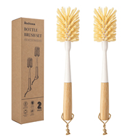 Ensemble de 2 brosses de nettoyage pour bouteilles et tasses à long manche en nylon, avec manche en bois de bambou naturel et corde de suspension, pour cuisine