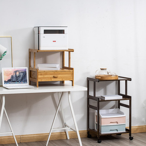 Support d'imprimante en bois massif, tour de rangement multifonctionnelle pour bureau avec tiroir et roulettes pour imprimantes et ordinateurs - Product Image 3
