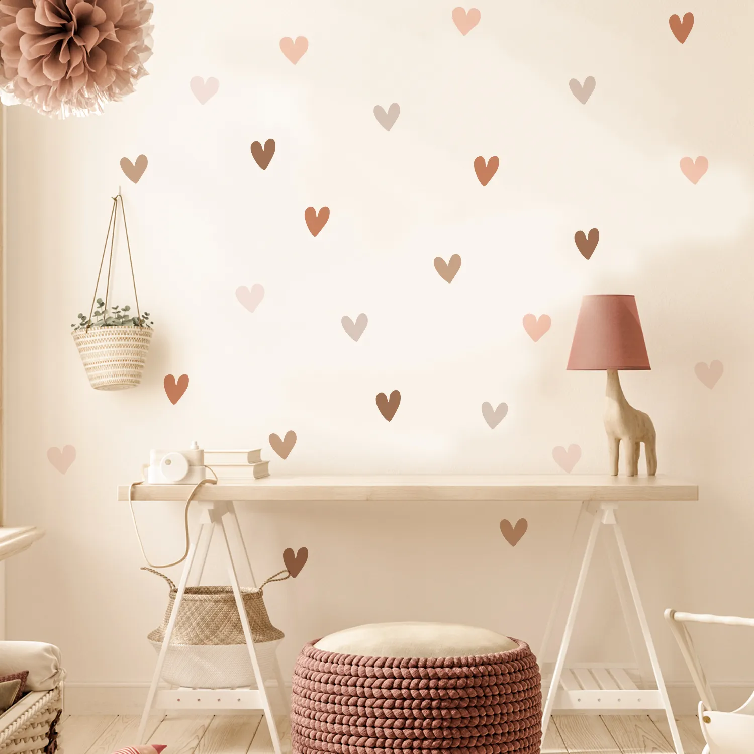 Funlife Boho Design Pink and Purple Hearts Wall Vinyl Decal Boho Hearts Wall Stickers For Nursery Kids Room