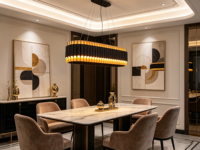 Lustre ovale moderne de luxe sur mesure, suspension LED noire et or à effet vague, garantie 2 ans, pour salle à manger et éclairage de projets hôteliers