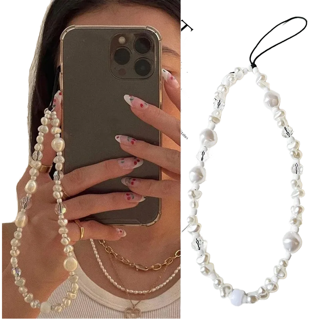 Hot Selling New Acrylic Pearl Bow Mobile Phone Chain Special-Shaped Beaded Pendant Crossbody Strap Lanyard Keychain Accessory