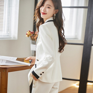 White Women's Suit Set Three Quarter Sleeve Polyester Anti-Wrinkle Office Lady Spring Professional - Product Image 3