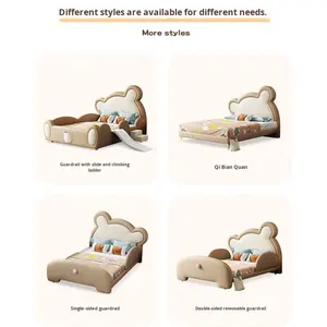 Letto per Bambini a Forma di Orso con Scivolo <span class=keywords><strong>e</strong></span> Scala, Letto Imbottito con Contenitore per Camere da Letto di Bambini <span class=keywords><strong>e</strong></span> Bambine - Product Image 4