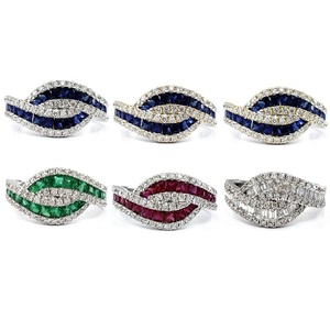 Vente en gros de bijoux fins en pierres précieuses à la mode 18k or blanc diamant naturel taille princesse saphir bleu bagues bande pour les femmes - Product Image 4