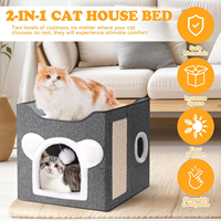 Chat pliable maison daim pliable chat lit pour animaux de compagnie lit 2 couches grande grotte pour chien planche à gratter boule moelleuse emballage en Carton
