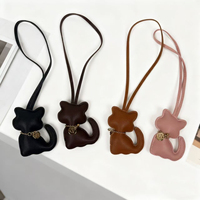 Porte-clés en cuir PU mignon en forme de chat de dessin animé avec chaîne métallique, breloques adorables pour sacs et accessoires féminins