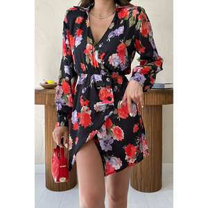 Robe fourreau en satin écologique à imprimé floral, taille naturelle, rouge, pour soirée - Product Image 2