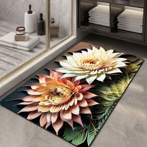 Tapis de bain lavable super absorbant en diatomite imprimé en 3D, antidérapant, motif floral, adapté aux animaux domestiques, en caoutchouc, taille personnalisable - Product Image 1