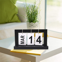 Calendrier de bureau réutilisable, peint, vintage, personnalisable, décoratif, en bois noir, calendrier perpétuel