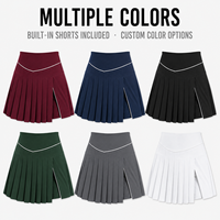 Jupe-short plissée bordeaux personnalisée pour femme avec bordure en V blanche, jupe de sport fendue pour les compétitions de tennis