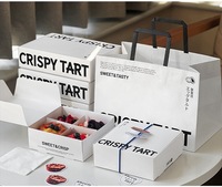 Ensemble d'emballages de boulangerie personnalisés en matériaux recyclés écologiques et durables, boîtes et sacs imprimés avec logo, poignées en corde de coton pour pain et gâteaux