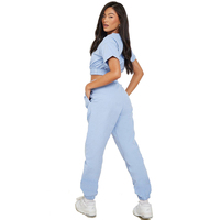 Ensemble de survêtement uni extensible à taille élastique et manches courtes pour femme, vente en gros