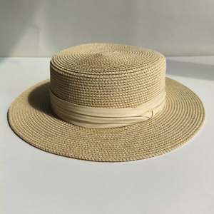 Chapeau de soleil personnalisé en polyester à bord plat pour femme, style Panama, avec ruban, pour l'été – Vente en gros, commandes en vrac, OEM, ODM - Product Image 2