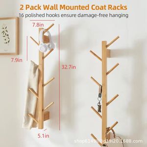 Solid wood wall-mounted multi-purpose <b>clothes</b> <b>rack</b> for bedrooms, behind doors, and in entryways; also suitable for hanging - Product Image 5