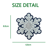 Badge flocon de neige de Noël en feutre bleu marine avec broderie en fil argenté pailleté, logo personnalisé, thermocollant, fournisseur OEM