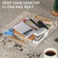 Plateau en acrylique transparent festonné de nouvelle conception avec poignées en or plateau de rangement en plastique de table tapis magnétique pour la protection contre les déversements
