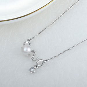 Wholesale Custom Trendy Women Rhodium Plated 925 Sterling Silver Real Dainty <strong>Pearl</strong> <strong>Necklace</strong> - Product Image 4