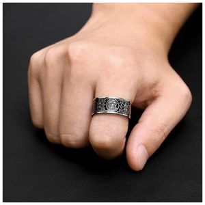 Stile unico retrò gotico inciso in acciaio inox vecchi anelli gioielli per gli uomini - Product Image 4