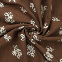 Tissu brodé en coton 100% lavé, à motifs de plantes, sur mesure, production d'usine en Chine