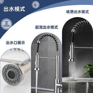Jboyurn 304 Stainless Steel Pull Out Faucet Single Handle Deck <b>Mounted</b> Modern Kitchen Sink Water Tap With <b>Spray</b> Head - Product Image 3