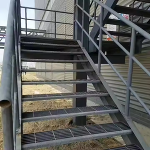 Outdoor Metal Fire Escape <strong>Stairs</strong> Galvanized Steel Serrated Step Grating Warehouse Metal Building Material <strong>Stair</strong> With Railings