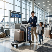Chariot à bagages d'aéroport intelligent avec navigation IA, écran tactile LCD, publicité graphique animée en texte Android, utilisation en intérieur, OEM