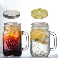 Bouteille en verre transparente carrée de 480 ml pour boissons, avec poignée et paille, style vintage, réutilisable pour Tequila, Brandy, Jus - Vente en gros