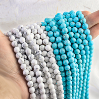 Vente en gros d'usine - Perles rondes en pierres précieuses naturelles turquoise blanches et bleues de 4, 6, 8, 10 et 12 mm pour la fabrication de bijoux
