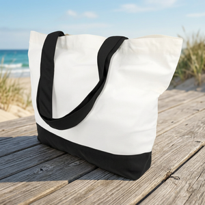Sac fourre-tout en toile blanche avec poignées noires, grande taille, sac de plage, sac de shopping, à porter à l'épaule, écologique, réutilisable - Product Image 3