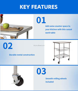 Table de travail d'îlot à 3 niveaux, de qualité alimentaire, robuste, avec revêtement en poudre - Product Image 5