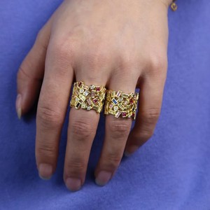 <span class=keywords><strong>Bague</strong></span> large rectangulaire plaquée or 2026, sertie de zircons cubiques arc-en-ciel, pour femme - Product Image 5
