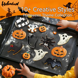 Ensemble de 12 <span class=keywords><strong>emporte</strong></span>-pièces en acier inoxydable pour Halloween, moules à biscuits à pression, <span class=keywords><strong>emporte</strong></span>-pièces à biscuits DIY - Product Image 2