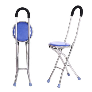 Cane Stool Four Legged Folding <b>Walking</b> <b>Stick</b> With Seat For Seniors Blue Color - Product Image 1
