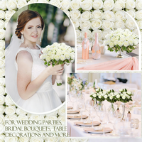 Roses artificielles en soie ivoire, bouquets de 24 têtes, décoration de mariage, roses artificielles en vrac blanc poudré