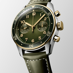 Mens <b>Automatic</b> <b>Chronograph</b> Two Tone Pilot Watch Leather Strap Sapphire Crystal Sport Wristwatch Longinesing - Product Image 4