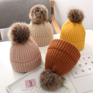 2025 Custom Logo Winter <strong>Beanie</strong> High Quality New Wool <strong>Beanie</strong> Knitted Warm Hat Fur With <strong>Pom</strong> <strong>Pom</strong> Designer <strong>Beanies</strong> - Product Image 2
