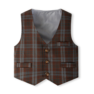 Tenue formelle pour bébé garçon, ensemble chemise en pur coton, <span class=keywords><strong>gilet</strong></span> à carreaux, costume pour garçon, robe de mariage, vêtements pour enfants - Product Image 5