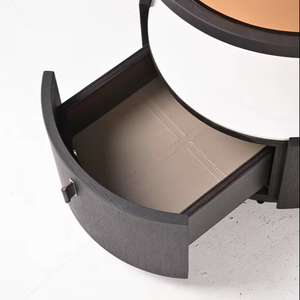 Bán buôn tối giản nhiều lớp Bàn Cạnh Giường ngủ bằng gỗ với kính tròn đầu độc đáo hướng dẫn đường sắt ngăn kéo cho phòng ngủ hoặc khách sạn - Product Image 2