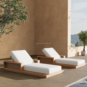 Sageliving Chaise longue de luxe moderne en teck Chaise longue de piscine en <span class=keywords><strong>bois</strong></span> incurvé pour hôtels jardins villas mobilier d'extérieur - Product Image 3