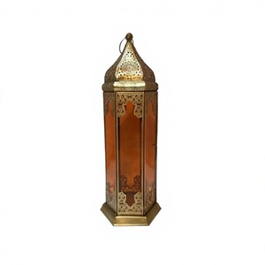 Lanterne suspendue de luxe de style marocain en métal avec verre orange, porte-bougie, décoration du Ramadan, vente chaude, durable - Product Image 1