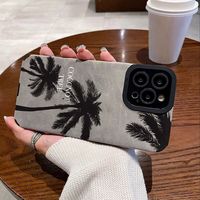Coques de téléphone antichoc en cuir artificiel motif cocotiers pour iPhone 17 Air 16 Plus Pro Max 15 14 13 12 11 X – Personnalisables