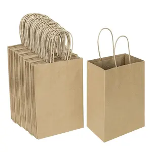 Recycled takeaway brown kraft paper bag for fast food take away with logo