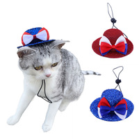 ZHONGYA Accessoires de costume pour animaux de compagnie pour la Fête de l'Indépendance américaine : Chapeau haut-de-forme bleu et tenue de fête pour chats, Chapeau pour animaux de compagnie à motif drapeau pour les fêtes