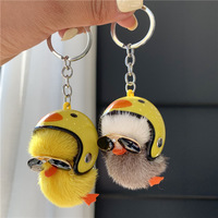 Pendentif de sac et porte-clés en peluche canard mignon avec pompon en fourrure de lapin, doux et adorable, ornements pour sac à dos et porte-clés