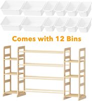 Organisateur de rangement pour jouets en bambou pour enfants, bibliothèque à 6 étagères et 12 bacs, boîte de rangement