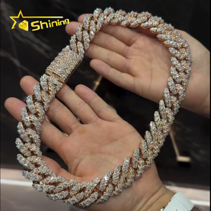 Мужская цепочка в стиле хип-хоп с муассанитами, кубинское плетение, серебро 925 пробы, розовое золото, огранка «груша» - Product Image 1