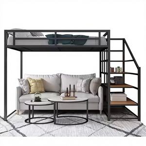 Высококачественная стальная кровать-чердак для взрослых, односпальная/двуспальная (King Size), для квартиры/спальни, с лестницей - Product Image 6