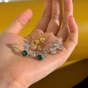 Dylam Charm Unique Design High Jewelry Sterling <b>Silver</b> Hypoallergenic 5A Zircon Double Circle Stones <b>Clip</b>=on Earrings for Women - Product Image 5