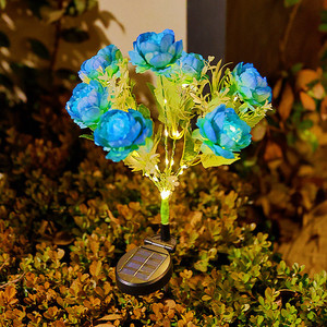 Solar Garden <b>Light</b> Blue <b>Rose</b> LED Flower Decor Outdoor Lawn <b>Light</b> Water Resistant Portable - Product Image 1